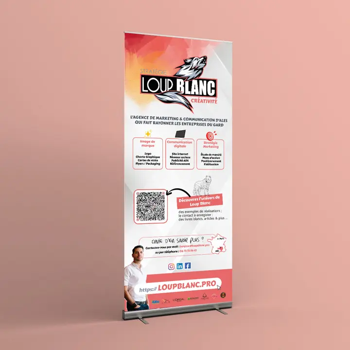 Rollup Loup Blanc alès agence communication